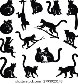 Collection of lemur silhouettes in various poses