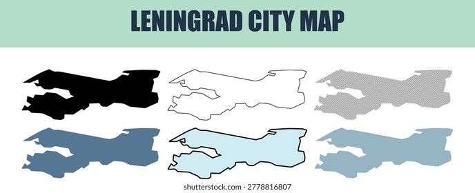 Collection of Leningrad city map designs in six style fill stock fill stock and line art. Useful for navigation data visualization.