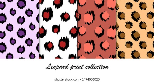 Collection of leopard seamless backgrounds. Modern patterns. Vector illustration.