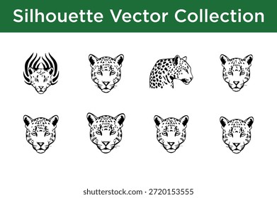 Colección de siluetas de leopardo aisladas sobre fondo blanco