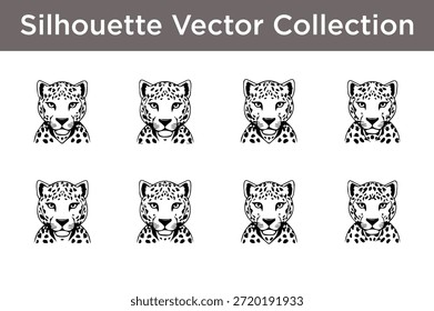 Colección de siluetas de leopardo aisladas sobre fondo blanco
