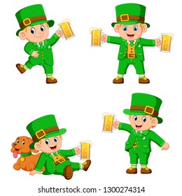 collection of Leprechaun with cup of beer celebrating Saint Patrick's Day