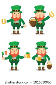 Collection of Leprechaun for Saint Patrick's day. Vector set. Isolated.