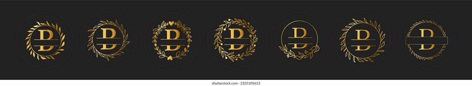 Sammlung des Buchstabens "B" Initialen mit runden floralen Rahmen, Logo des Vektor-Golden Monogram, Cricut-Datei einzeln auf transparentem Hintergrund 