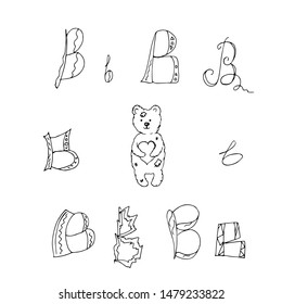 A collection of letter B. Vector illustration. Bear.