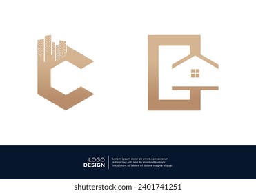 Collection of letter C real estate logo designs.