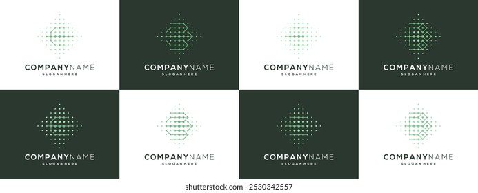 Collection of Letter E with lines and dot connection logo design graphic ideas. Trendy minimalist vector illustration based icon template.	
