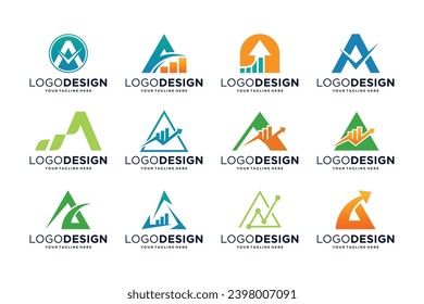 Collection of Letter A Financial Chart Logo Design. Letter A accounting concept logo template.
