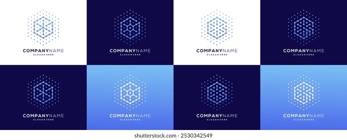 Colección de la letra G con ideas gráficas de diseño de logotipo Hexagon Cube. Líneas únicas y Plantilla de íconos basada en la Ilustración vectorial de conexión de puntos.	