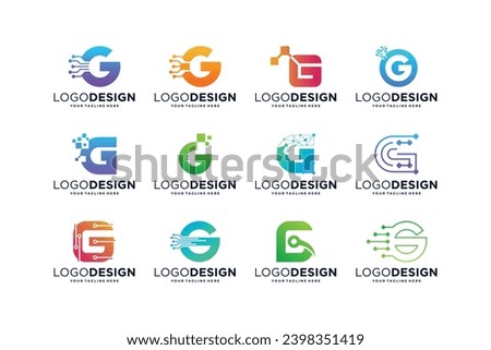 Collection of letter G logo design with digital connection concept