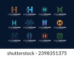 Collection of letter H logo design with digital connection concept