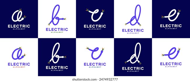 collection of letter initial logo with combination of electric cable, supply, connector, logo design template.