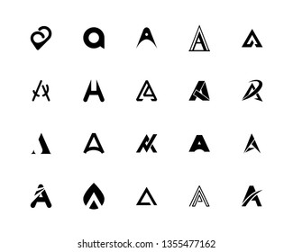 Collection of Letter A logo design template element. Minimal unique modern creative trendy business initial based icon logo. Vector illustration. Abstract template. Creative letter.