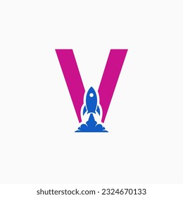 collection of letter logos combined with rockets in blue and purple on a gray background