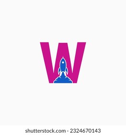 collection of letter logos combined with rockets in blue and purple on a gray background