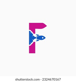 collection of letter logos combined with rockets in blue and purple on a gray background