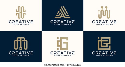 Collection of letter logos with line styles and golden color for consulting, initials