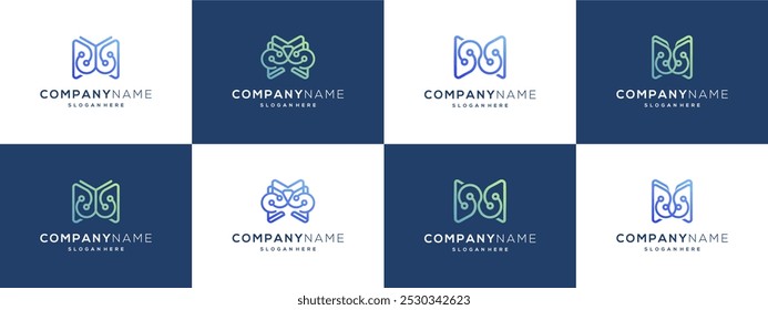 Colección de ideas de Vector de logotipo de conexión de letra M y punto. Hoja Abstractas de papel y Formas de rotación conectadas a la tecnología. Diseño moderno basado en la Plantilla de iconos.	
