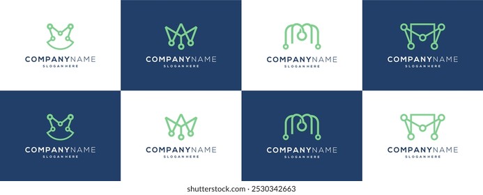Collection of letter M with lines dot connection logo vector idea. Modern technology design based icon template.	

