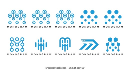 collection of letter M logo design icon, technology graphic vector template