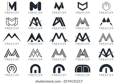 collection letter M logo design. modern logotype M design with white color, icon, vector