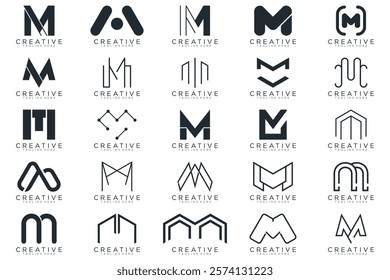 collection letter M logo design. modern logotype M design with white color, icon, vector