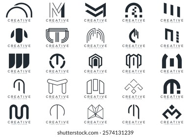 collection letter M logo design. modern logotype M design with white color, icon, vector