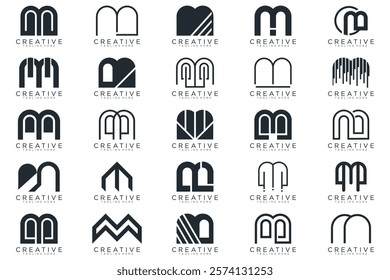 collection letter M logo design. modern logotype M design with white color, icon, vector