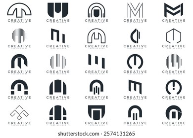 collection letter M logo design. modern logotype M design with white color, icon, vector