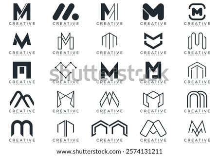 collection letter M logo design. modern logotype M design with white color, icon, vector