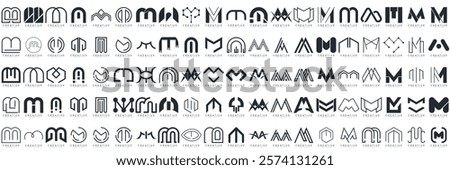 collection letter M logo design. modern logotype M design with white color, icon, vector