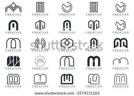 collection letter M logo design. modern logotype M design with white color, icon, vector