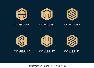 collection of letter monogram logo designs in abstract hexagon modern minimalist flat for business