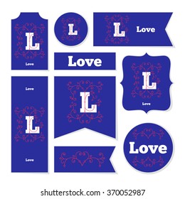 Collection of letter with ornament love for Valentine's Day cards