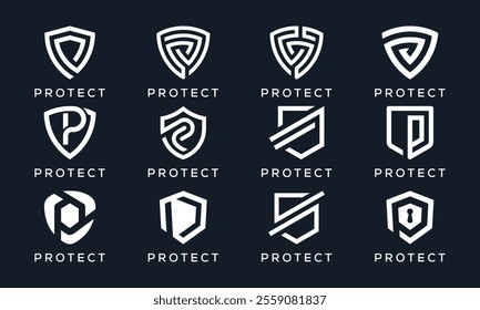 collection of letter P shield secure guard protect logo design