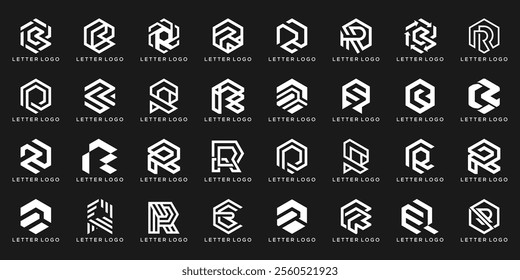 collection of letter R hexagon cube box logo design, icon vector for business construction technology.