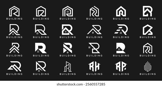 collection of letter R home building logo design graphic, icon vector business for real estate and construction