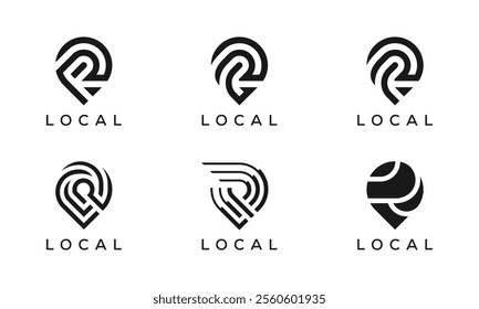 collection of letter R local map pin logo design vector template