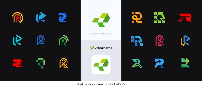 Collection of letter R logo sign designs, icons for technology, Identity and business, Set of initial letter R vector graphic illustration template inspiration for creative, Modern, Abstract, Simple