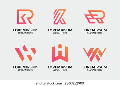 colección de logotipos en monograma de letras R y W