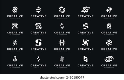 Collection of letter S company logos in black and white. The vectors are all in the form of simple letters. Designed in a creative, elegant and modern way.	
