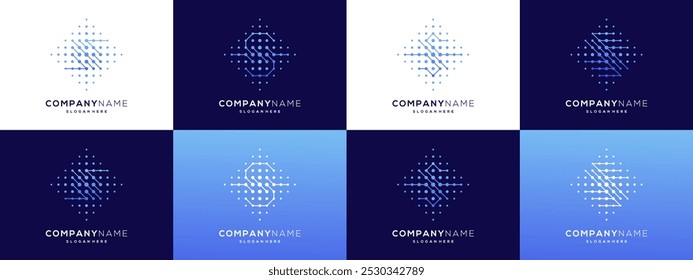 Collection of Letter S with lines and dot connection logo design graphic ideas. Trendy minimalist vector illustration based icon template.	
