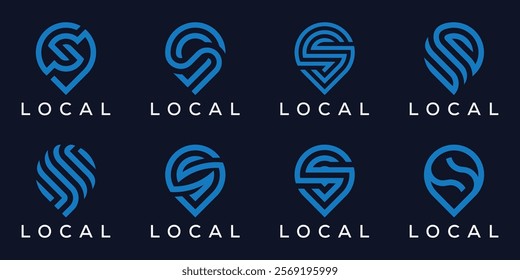 collection of letter S local map pin logo design graphic vector	