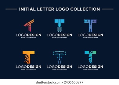 Collection of letter T digital technology logo designs.