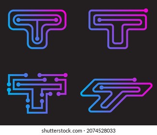 plantilla de diseño del logotipo de la tecnología T de la letra de colección. diseño sencillo y moderno. vector de letra T