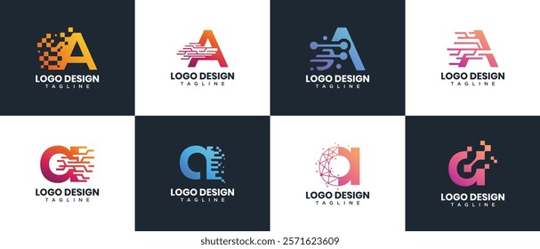 collection of Letter A technology logo designs. A letter technology connection logo template. Technology logo symbol icon