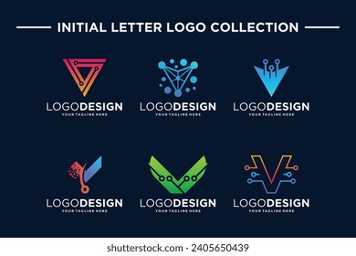 Collection of letter V digital technology logo designs.