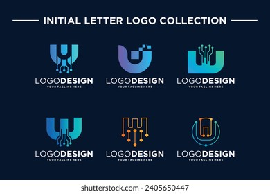 Colección de letras W diseños de logotipo de tecnología digital.