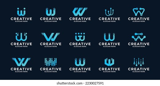 Collection of letter W modern digital logo design.