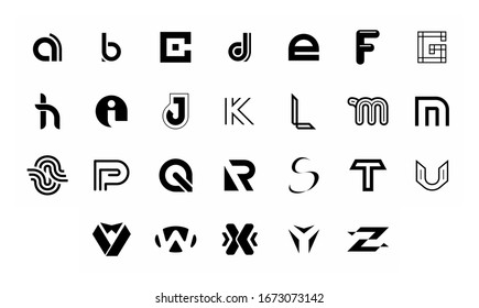 Collection of letter a to z logo. Geometric abstract logos. Abstract font and alphabet. Isolated on White background